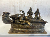 Brass Vishnu Ananta Shesha Statue – Lord Vishnu Resting with Goddess Lakshmi & Bhudevi
